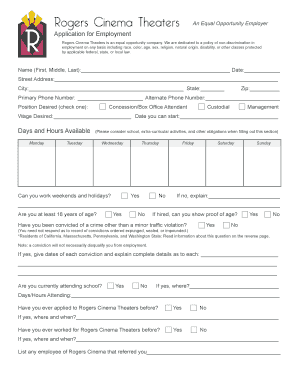 Rogers Cinema Application  Form