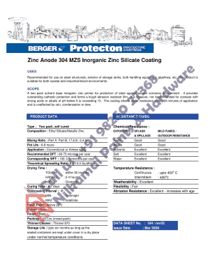 Zinc Anode 304 Mz Data Sheet  Form