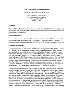 Professional Disclosure Statement Counseling Example  Form