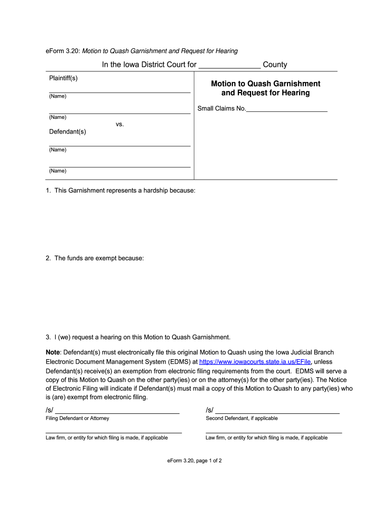 How to File Motion to Quash Garnishment in Iowa  Form