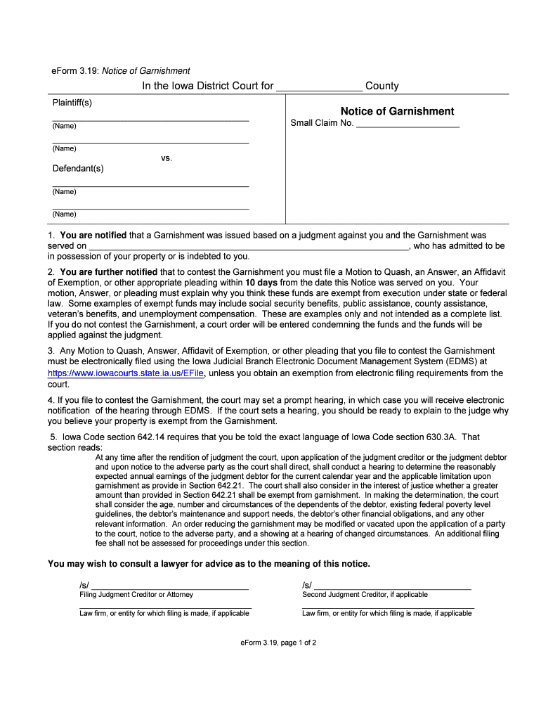 Get and Sign Ia Notice Garnishment  Form