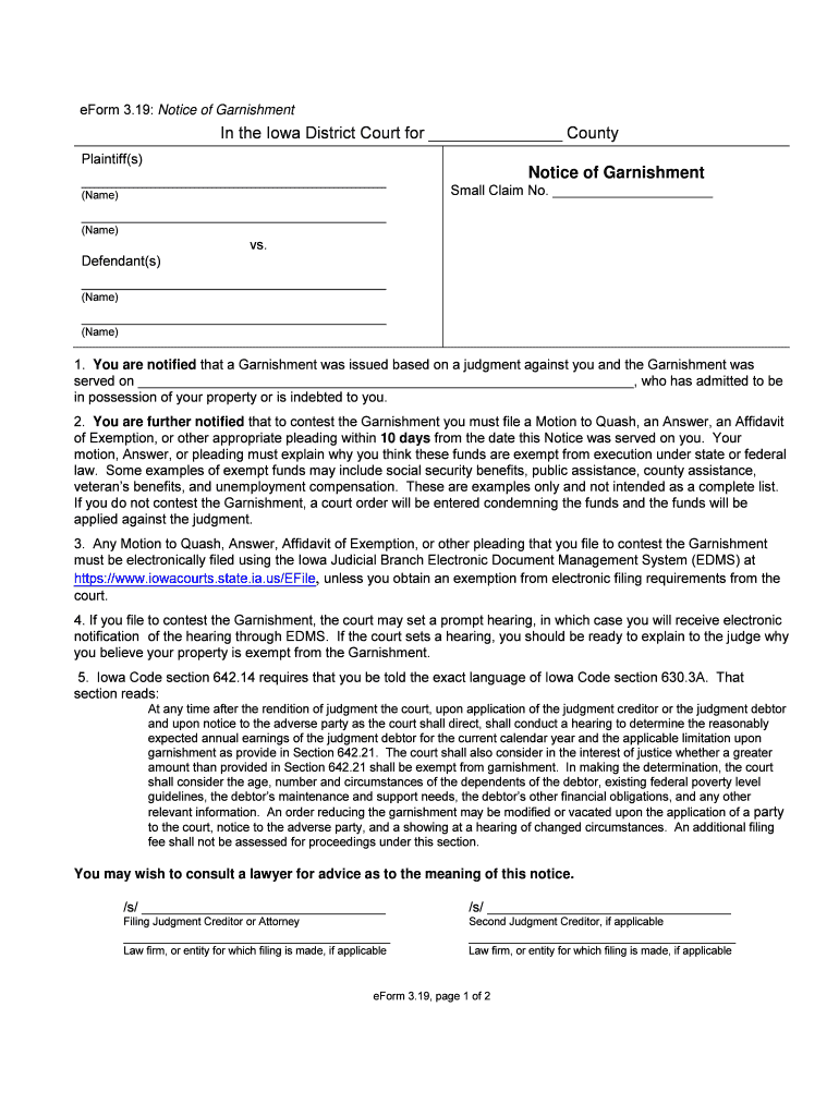 Ia Notice Garnishment  Form