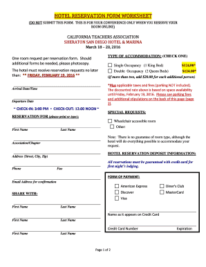 Hotel Reservation Worksheet  Form