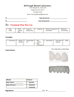 Zzzz2014 Treatment Plan Wax Up Template Copy  Form