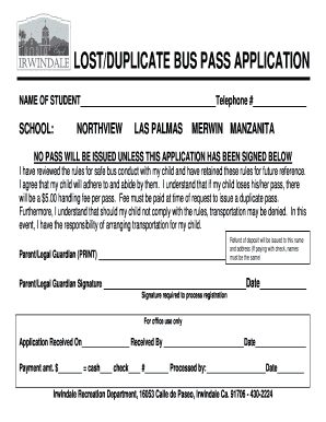 Duplicate Bus Pass  Form