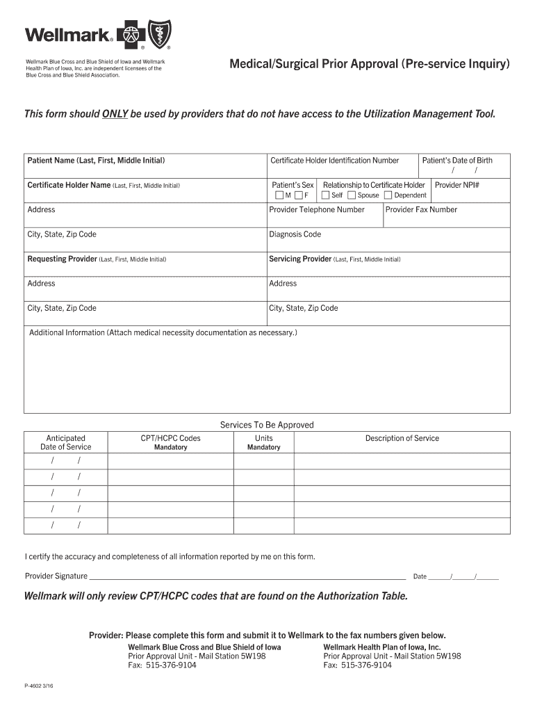 Wellmark Prior Form