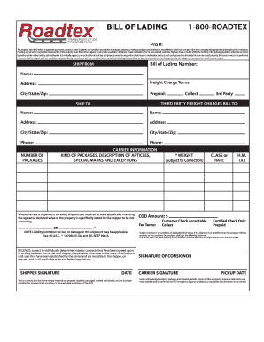 BILL of LADING 1 800 ROADTEX 72 249 174  Form