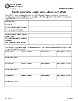 Amerigroup Recoupment  Form