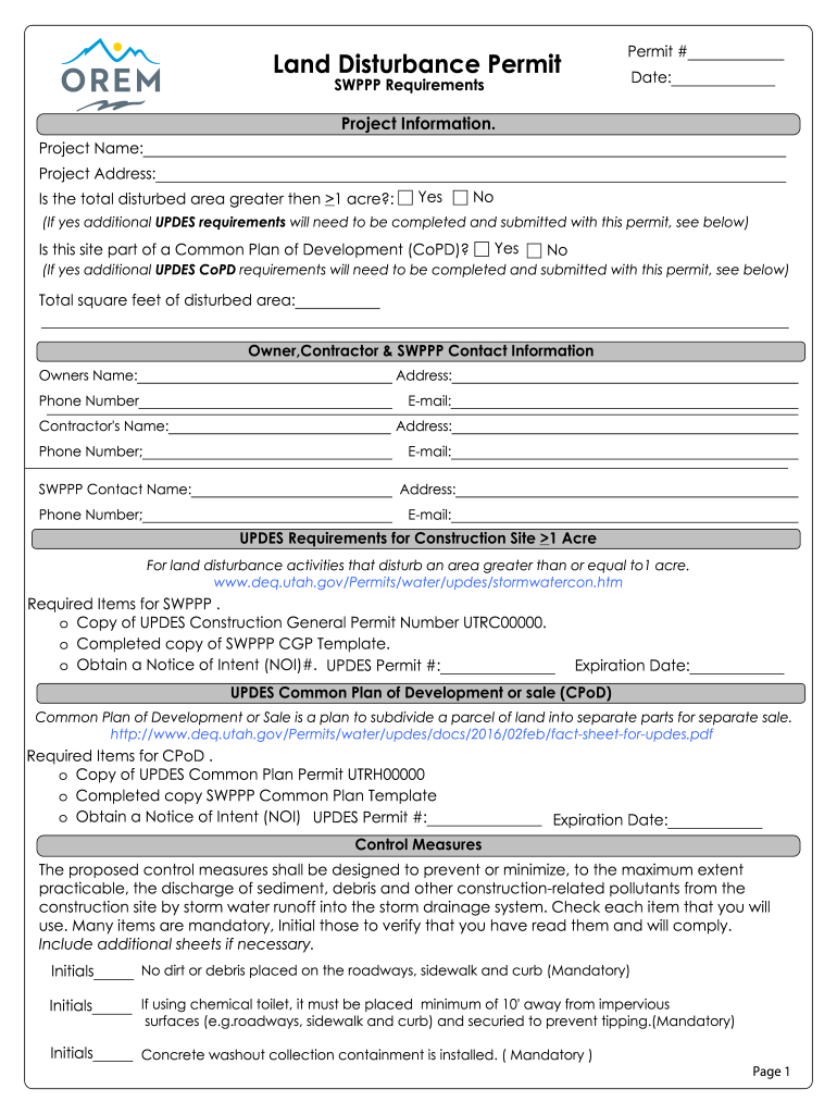 Land Disturbance Permit Form