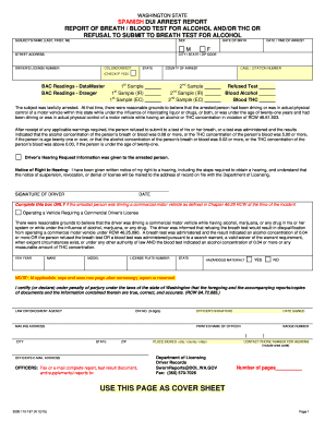  DUI Arrest Report English and Spanish, Revised 1215 Washington State Patrol Impaired Driving Section 2015-2024