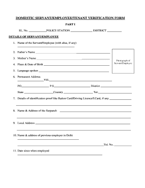 Domestic Servant Employee Verification Form