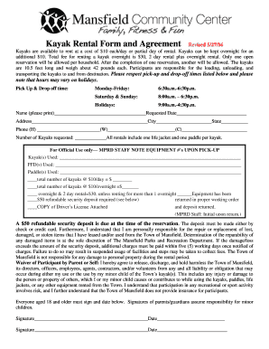 Kayak Rental Agreement Template  Form