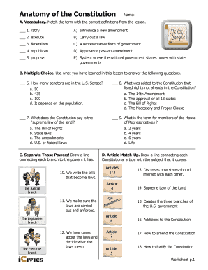 Anatomy of the Constitution Fill in the Blank Answers  Form