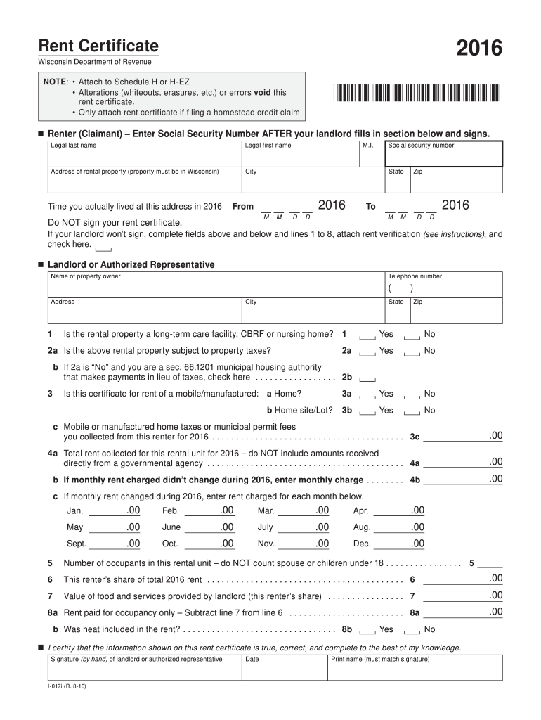 Rent Certificate  Form