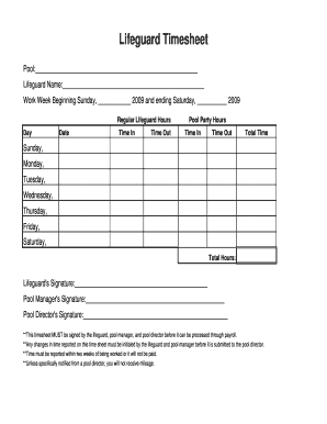 Lifeguard Timesheet Guards Realmanage Com  Form