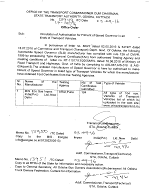 Speed Governor Certificate  Form