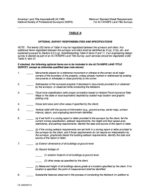 Table ALTANSPS Minimum Standard Detail Requirements  Form