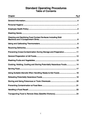 Food Safety Plan Standard Operating Procedures  Form