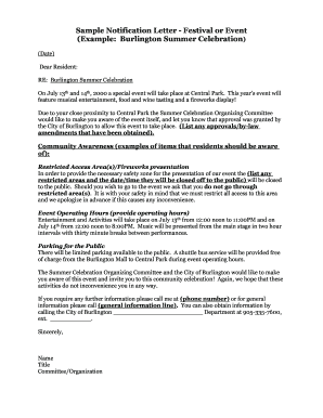 Sample Notification Letter to Residents  Form
