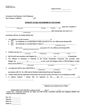 Affidavit to Use the Surname of the Father  Form