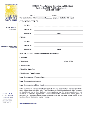 CARES Pre Admission Screening and Resident Elderaffairs State Fl  Form