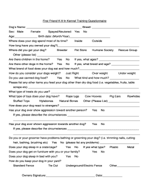 Dog Training Questionnaire  Form