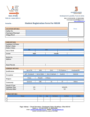 Form No Student Registration Form for NDLM Jansuvidha