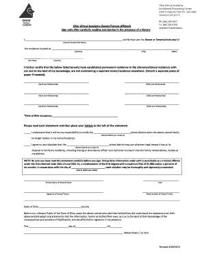 Ohio Virtual Academy OwnerTenant Affidavit  Form
