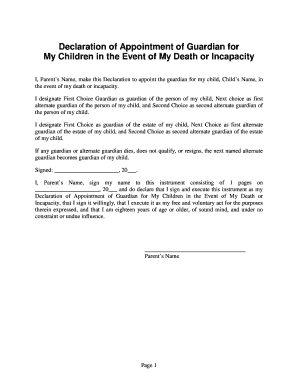 Guardianship Letter in Case of Death  Form