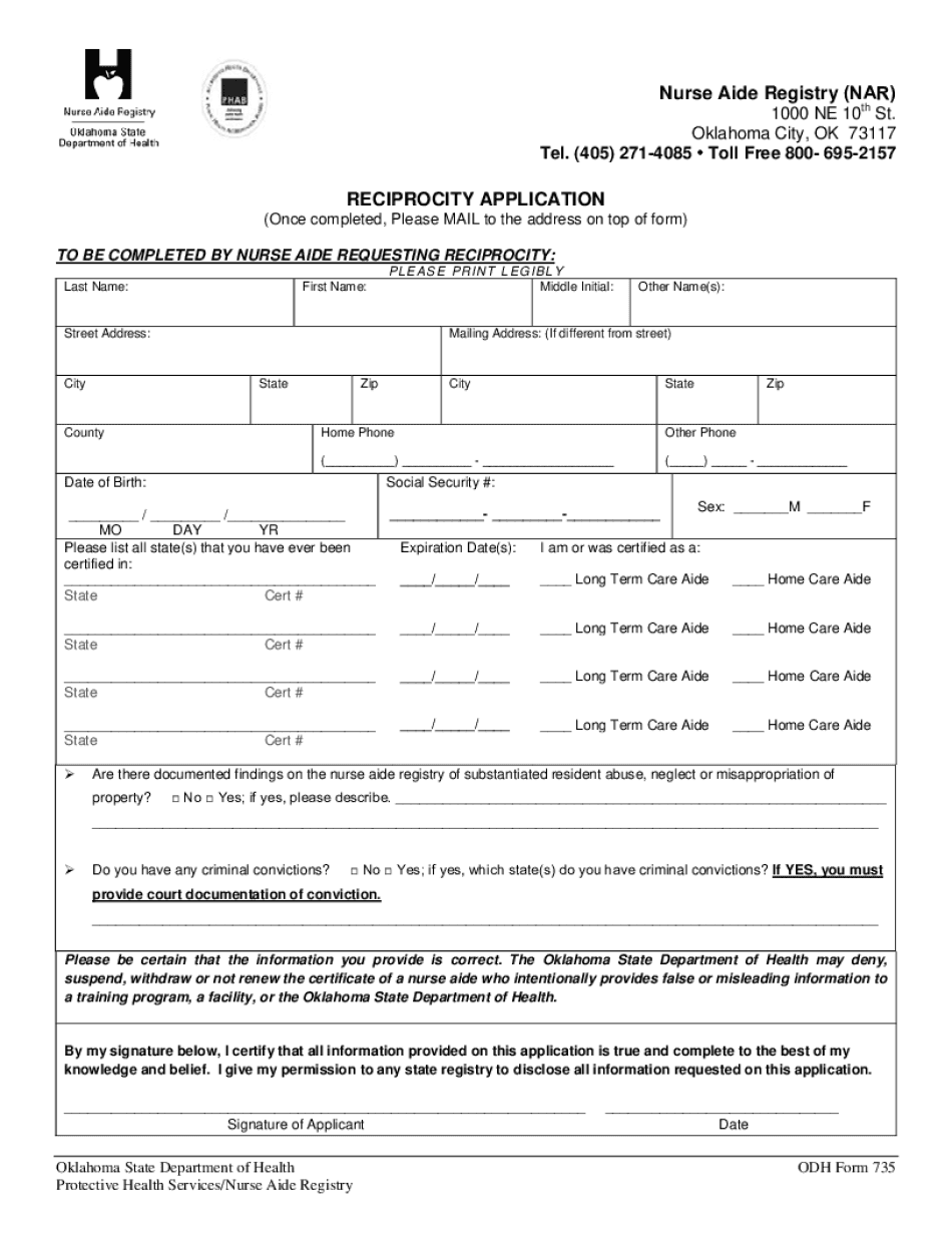 Oklahoma Cna Reciprocity  Form