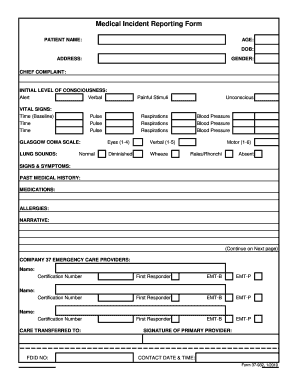 Medical Incident Reporting Form Rescue Fire Company 37