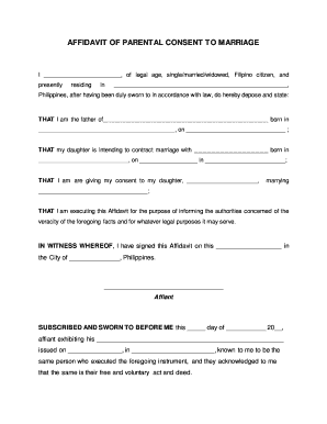 Affidavit of Parental Consent to Marriage Sample  Form