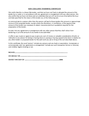 Non Collusive Tendering Certificate  Form