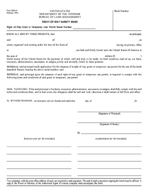 BLM Form 2800 16 Right of Way Surety Bond Blm