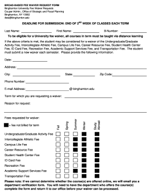 BROAD BASED FEE WAIVER REQUEST FORM Binghamton