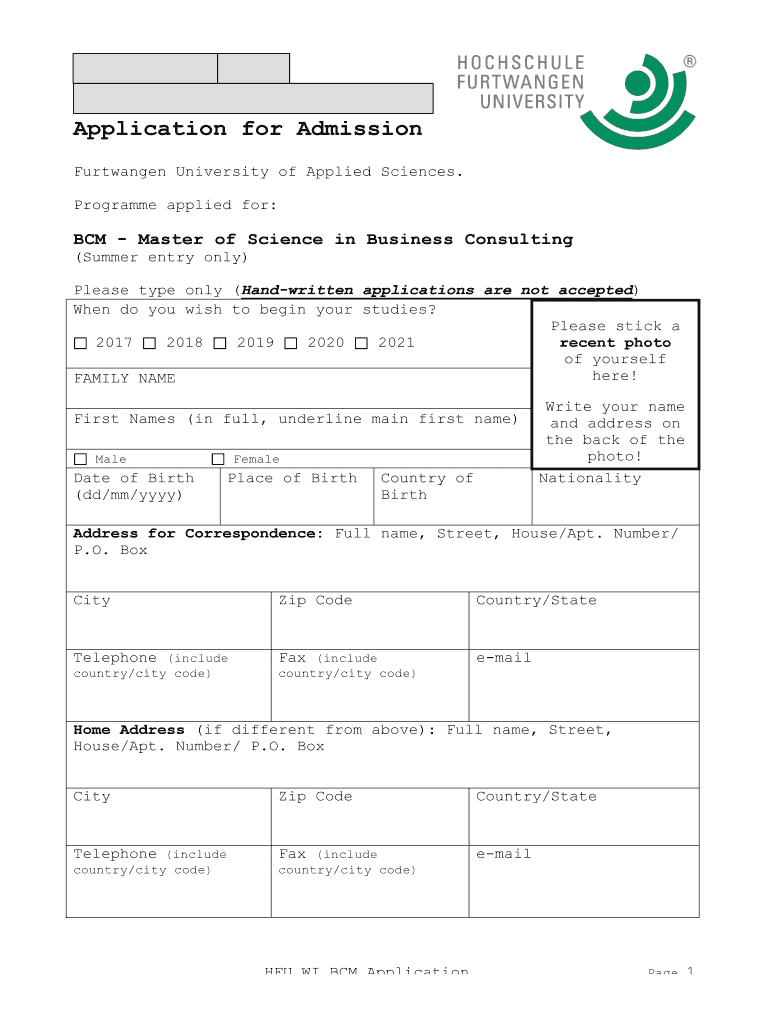 Furtwangen University of Applied Sciences  Form