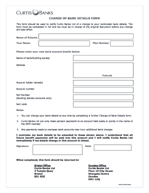 Change of Bank Details Form Template