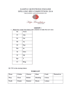 Giishyd Arca Co in Spell Bee Sample Pap  Form