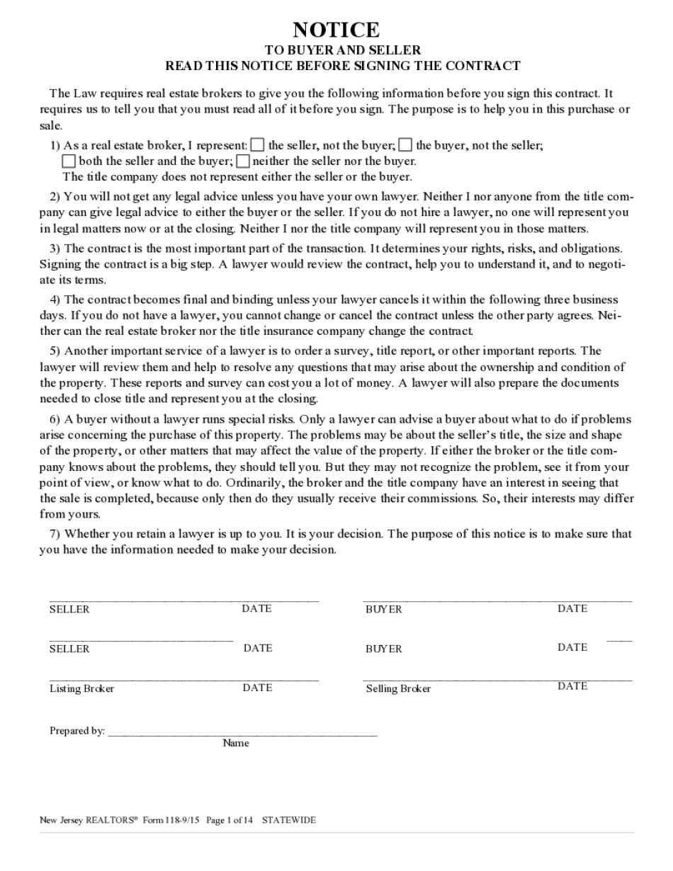  Form 118 Standard Form of Real Estate Contract STATEWIDE 2015-2024