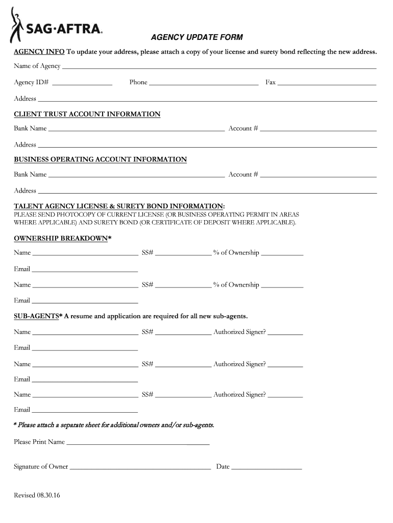 AGENCY INFO to Update Your Address, Please Attach a Copy of Your License and Surety Bond Reflecting the New Address  Form