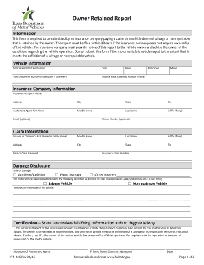 Texas Retained Department Motor Vehicles  Form