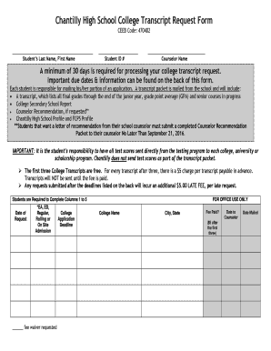 Chantilly High School College Transcript Request Form Fcps