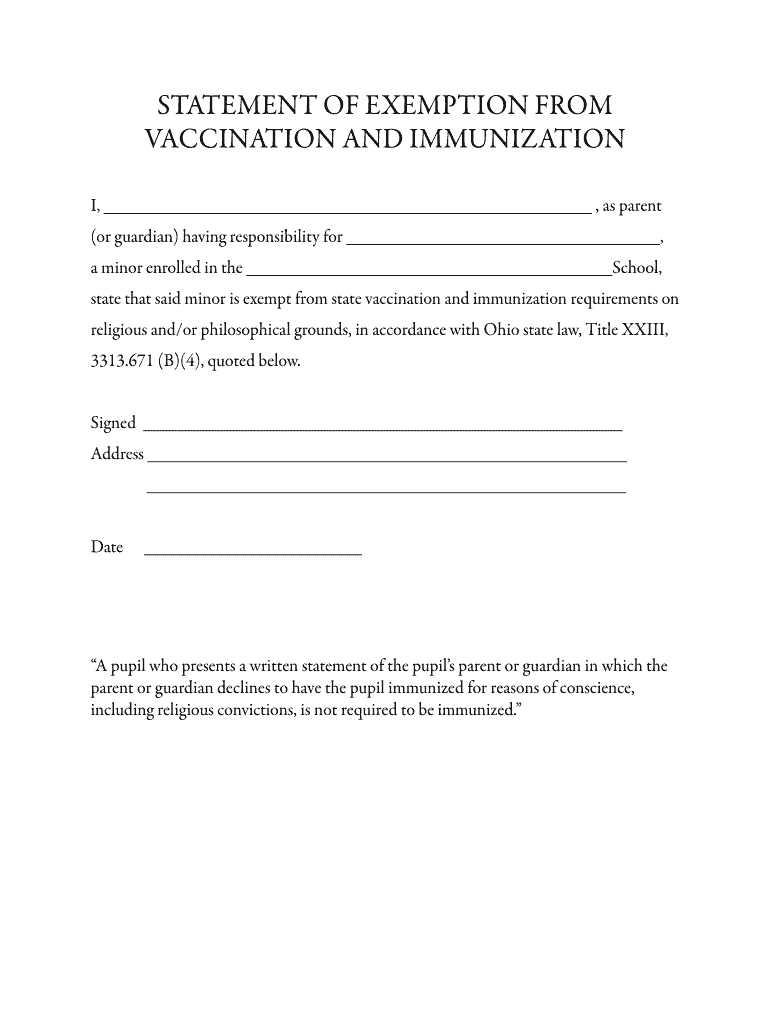 STATEMENT of EXEMPTION from VACCINATION and  Form