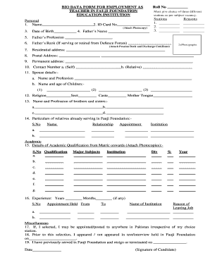 Fgei Bio Data Form Download