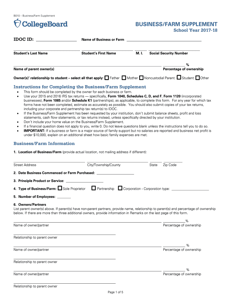 B010 BusinessFarm Supplement BUSINESSFARM  Form