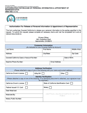  Authorization for Release of Personal Information & Appointment of 2016