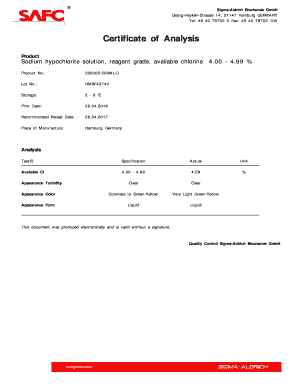 Sigma Aldrich Coa  Form