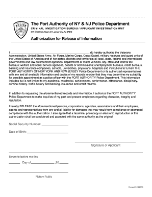  Authorization for Release of Information Port Authority of New York Panynj 2016