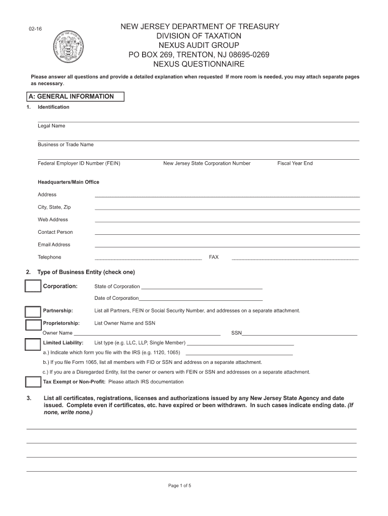  New Jersey Nexus  Form 2016