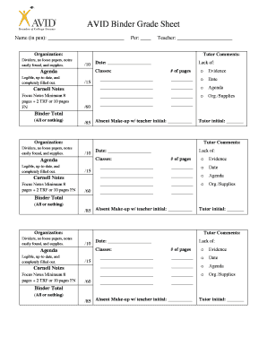 AVID Binder Grade Sheet  Form